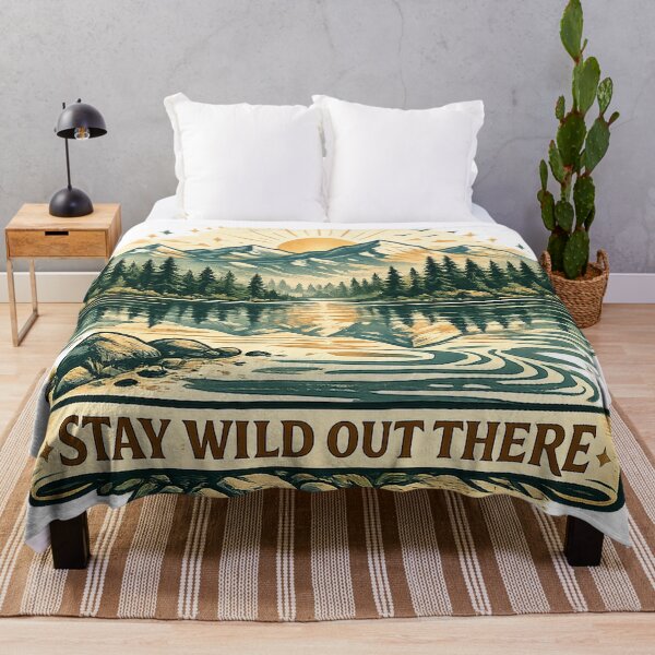 Item preview, Stay Wild Out There Vintage Mountain Lake Forest Adventure Design designed and sold by inkoutninja.