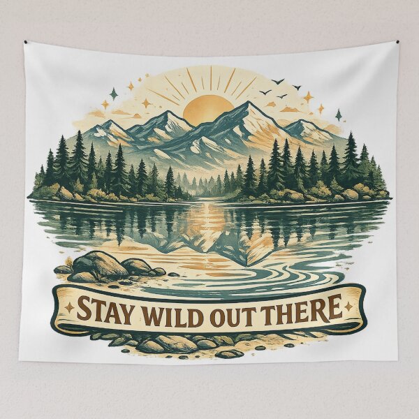 Item preview, Stay Wild Out There Vintage Mountain Lake Forest Adventure Design designed and sold by inkoutninja.