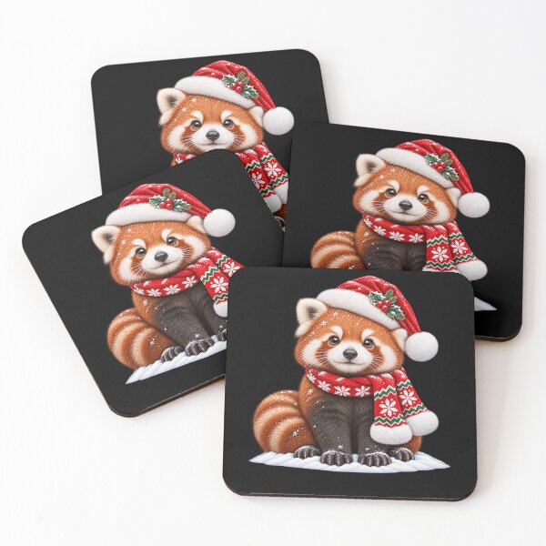 Item preview, Red Panda Christmas with Santa Hat and Cozy Red Scarf designed and sold by hartwell-made.