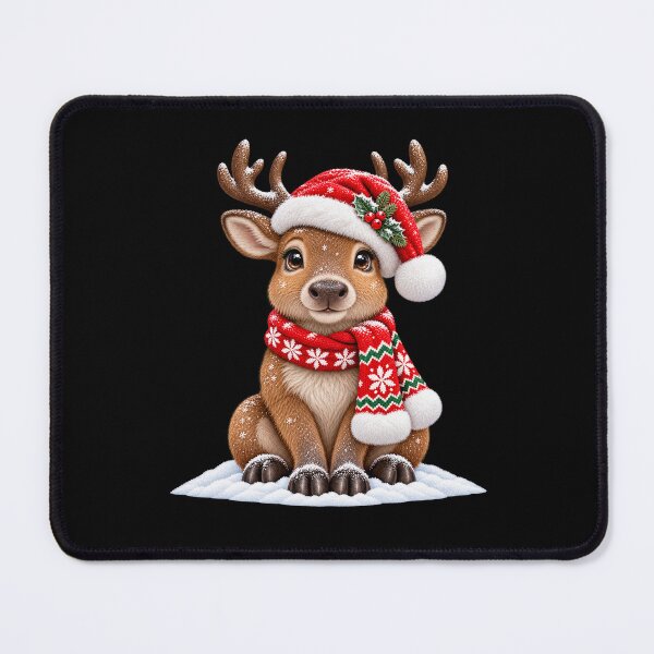 Item preview, Christmas Reindeer Wearing Santa Hat and Cozy Scarf designed and sold by hartwell-made.
