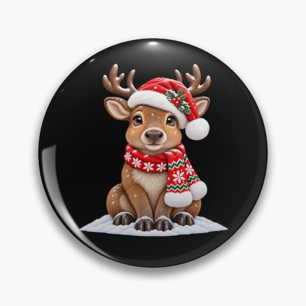 Item preview, Christmas Reindeer Wearing Santa Hat and Cozy Scarf designed and sold by hartwell-made.