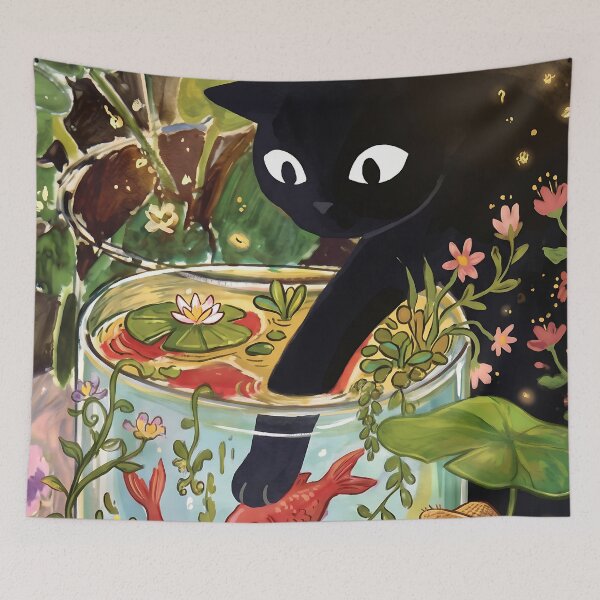 Item preview, Curious Black Cat and Frog Wanderer by the Matisse's Goldfish  designed and sold by LexaArtworks.