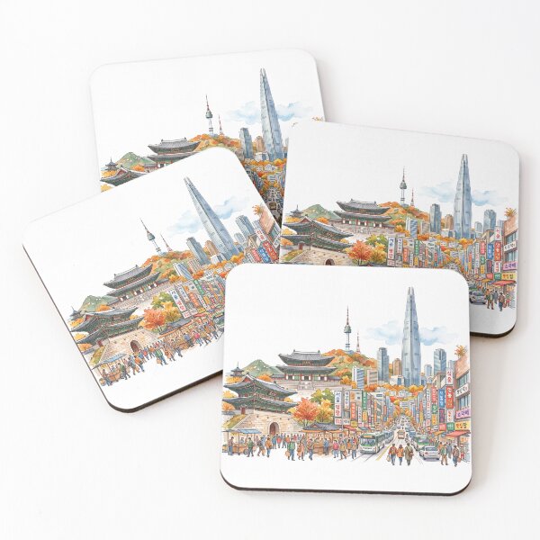 Item preview, Illustration of Seoul Landmarks and Cityscape designed and sold by jopiew.