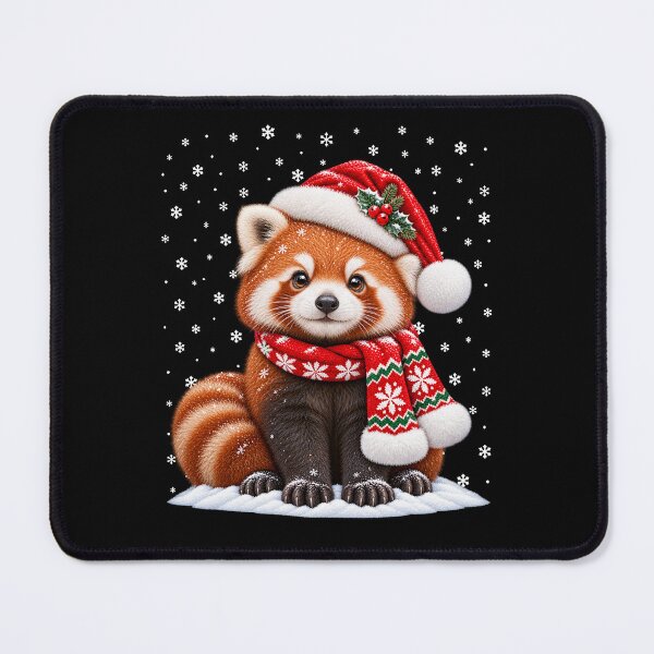 Item preview, Red Panda Christmas with Santa Hat and Festive Knit Scarf designed and sold by vaylen-orbit.