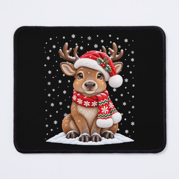 Item preview, Christmas Reindeer in Santa Hat and Cozy Knit Scarf designed and sold by vaylen-orbit.