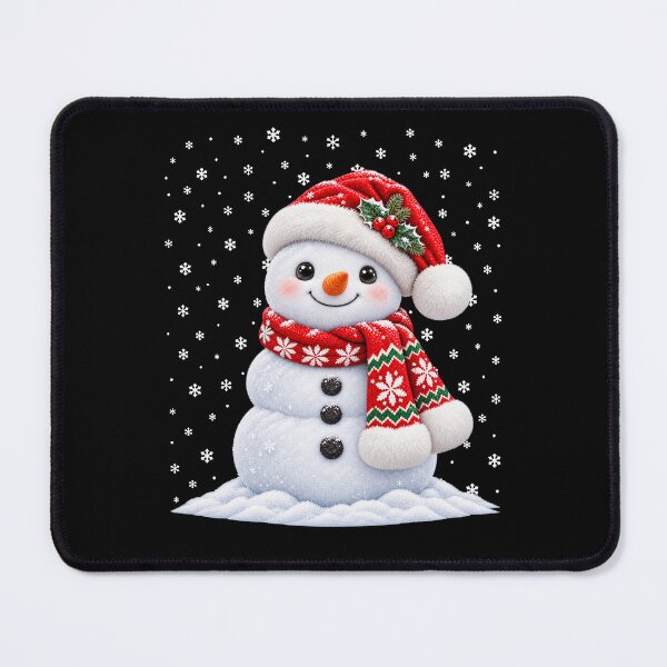 Item preview, Christmas Snowman in Santa Hat and Red Green Knit Scarf designed and sold by vaylen-orbit.