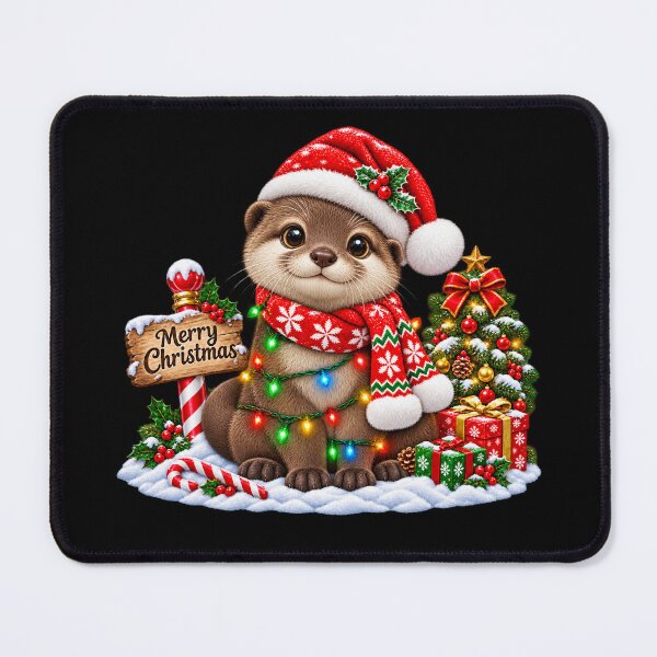 Item preview, Christmas Otter with Santa Hat and a Decorated Tree designed and sold by Street-Beasts.