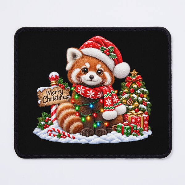 Item preview, Red Panda Christmas with Santa Hat and Festive Lights designed and sold by Street-Beasts.