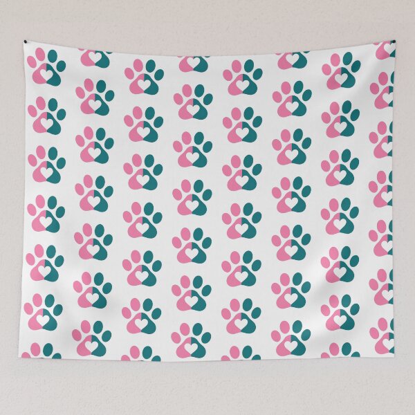 Item preview, Pink and Teal Paw Print with White Heart Minimalist Pet Art designed and sold by PinkyDona.
