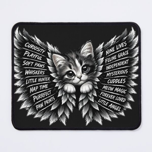 Item preview, Cute Kitten with Angel Wings - Black and White Cat Art designed and sold by WorldOfChibis.