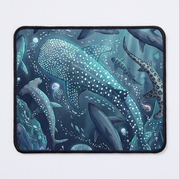 Item preview, Monochrome Blue Watercolour Bioluminescent Shark Ocean Marine Life designed and sold by LexaArtworks.