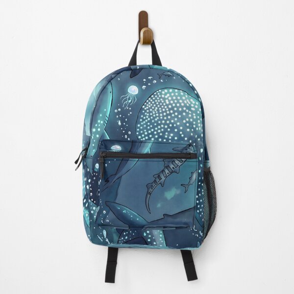 Item preview, Monochrome Blue Watercolour Bioluminescent Shark Ocean Marine Life designed and sold by LexaArtworks.