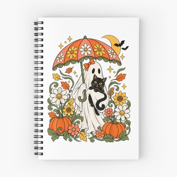 Item preview, Vintage Halloween Ghost Holding Black Cat Groovy Floral  designed and sold by Gargamal.