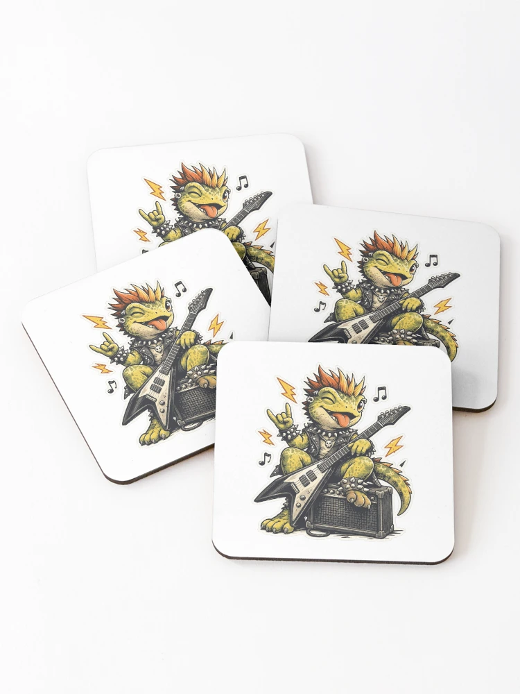 Thumbnail 1 of 5, Coasters (Set of 4), Punk Gecko Rocker designed and sold by LondonBenjamin.