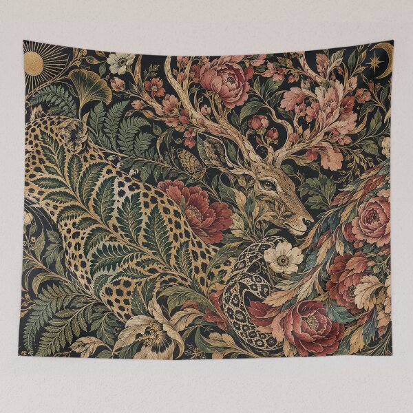 Item preview, Vintage Botanical Forest Animals and Leopard Pattern designed and sold by Elżbieta  Kaps.