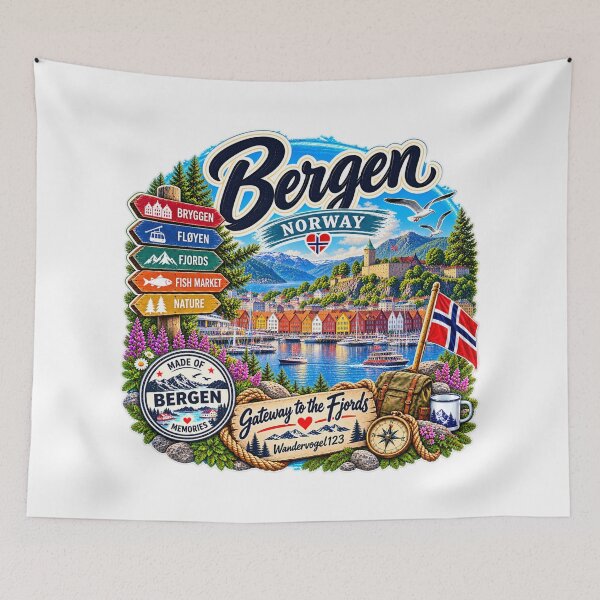Item preview, Bergen Norway – Bryggen Fløyen & Norwegian Fjords Vintage Design designed and sold by Wandervogel123.
