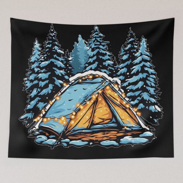 Item preview, Cozy Winter Camping Tent Pine Trees Christmas Lights designed and sold by Digital Design Art.