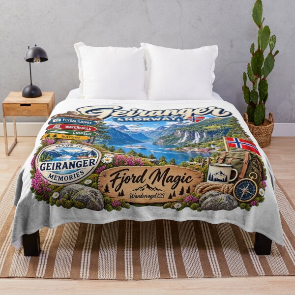Item preview, Geiranger Norway – Geirangerfjord Waterfalls & Fjord Magic Vintage Design designed and sold by Wandervogel123.