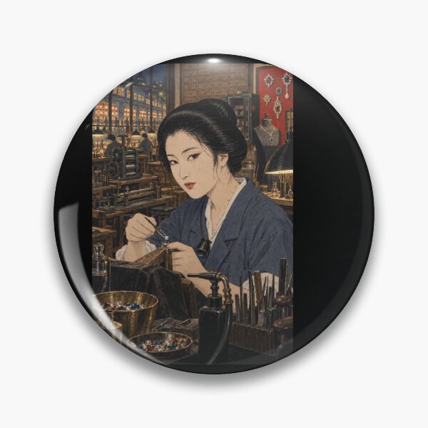 Item preview, night jeweller shin-hanga woman setting stone designed and sold by WAVE-JP.