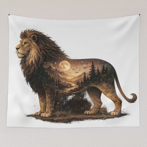 Item preview, Majestic Lion Moonlit Forest Double Exposure Wildlife Nature Design designed and sold by inkoutninja.