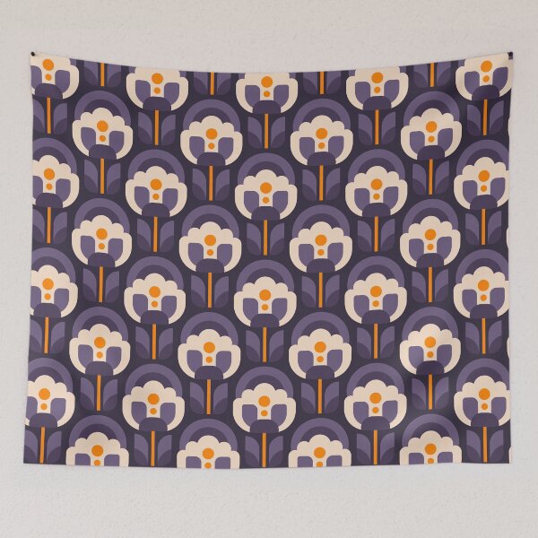 Item preview, 3750D - vibrant retro Scandi peonies pattern  designed and sold by RouCouCou.