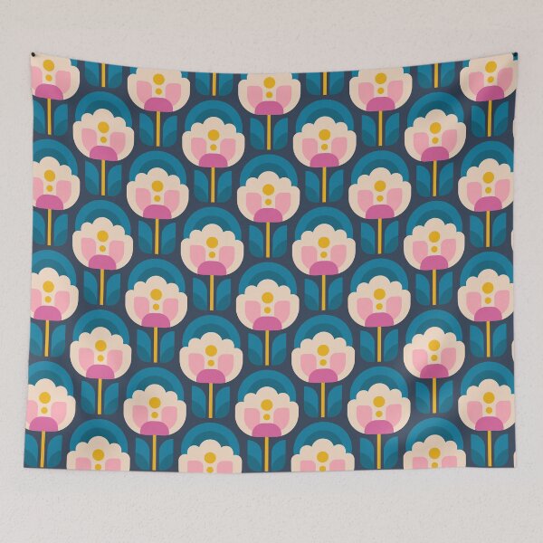 Item preview, 3750C - vibrant retro Scandi peonies pattern  designed and sold by RouCouCou.