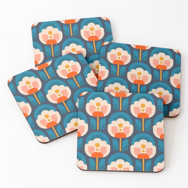 Item preview, 3750B - vibrant retro Scandi peonies pattern  designed and sold by RouCouCou.