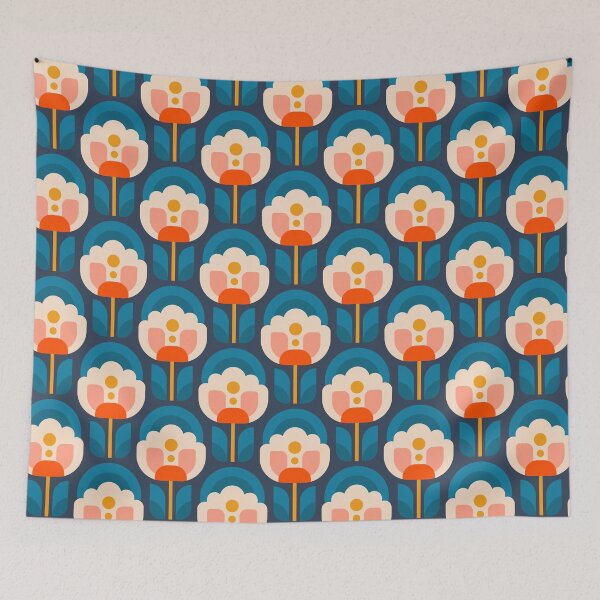 Item preview, 3750B - vibrant retro Scandi peonies pattern  designed and sold by RouCouCou.