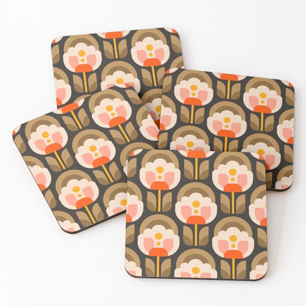 Item preview, 3750A - vibrant retro Scandi peonies pattern  designed and sold by RouCouCou.