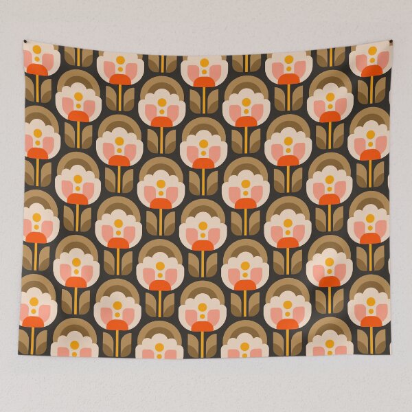 Item preview, 3750A - vibrant retro Scandi peonies pattern  designed and sold by RouCouCou.