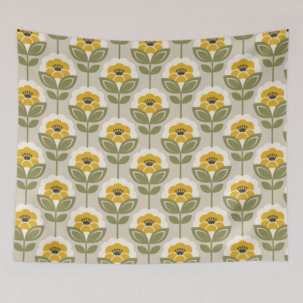 Item preview, 3752B - retro Scandi 60s-70s peonies stems pattern  designed and sold by RouCouCou.