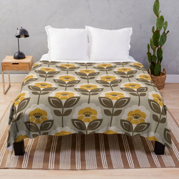 Item preview, 3752A - retro Scandi 60s-70s peonies stems pattern designed and sold by RouCouCou.