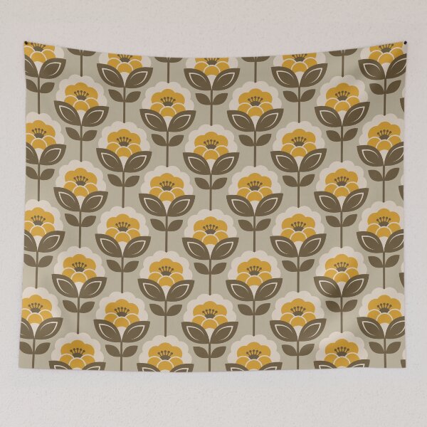 Item preview, 3752A - retro Scandi 60s-70s peonies stems pattern  designed and sold by RouCouCou.