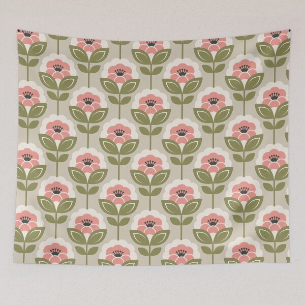 Item preview, 3752C - retro Scandi 60s-70s peonies stems pattern  designed and sold by RouCouCou.