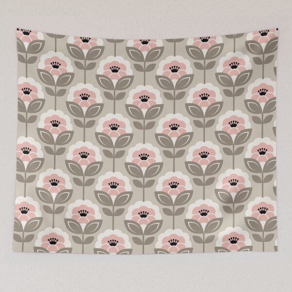 Item preview, 3752D - retro Scandi 60s-70s peonies stems pattern  designed and sold by RouCouCou.