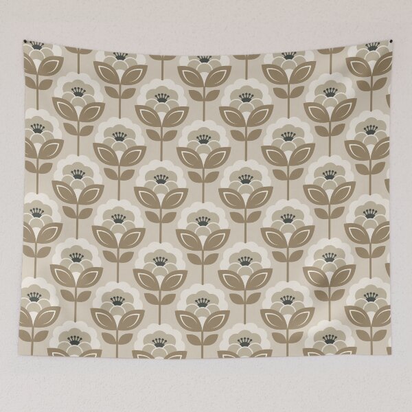 Item preview, 3752E - retro Scandi 60s-70s peonies stems pattern  designed and sold by RouCouCou.