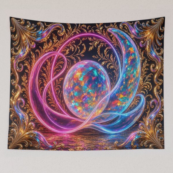 Item preview, Neon Cyber Baroque Orb - Psychedelic Prismatic Celestial Art designed and sold by Breezes-of-Ida.