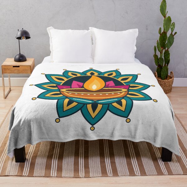 Aperçu de l'œuvre Diya de lotus pour Diwali avec des pétales de rangoli turquoise créée et vendue par EcomGenius.