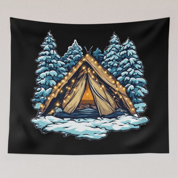 Item preview, Cozy Winter A-Frame Tent Snowy Forest Christmas Lights designed and sold by Digital Design Art.