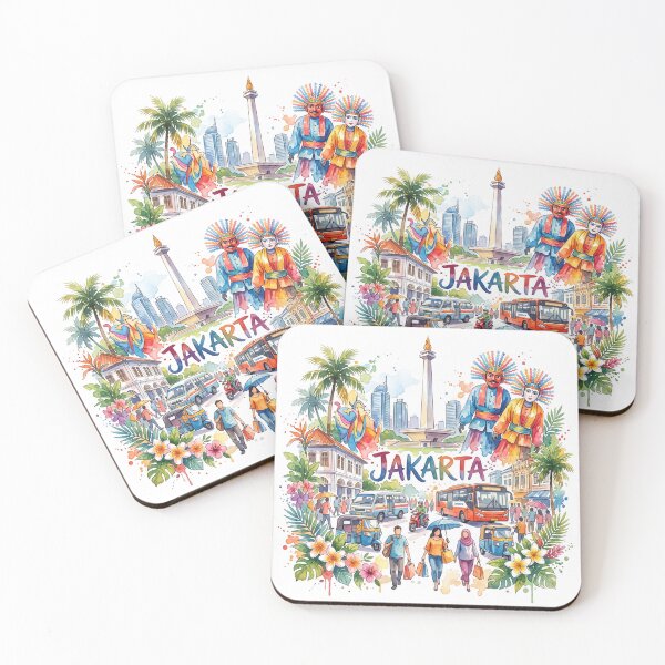Item preview, Vibrant Jakarta City Watercolor Illustration with Cultural Landmarks designed and sold by jopiew.