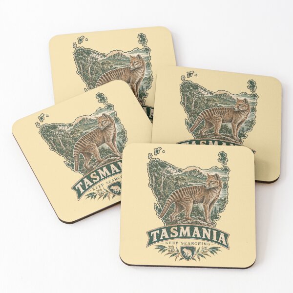 Item preview, Tasmania Keep Searching Thylacine Map Vintage Badge designed and sold by Yellowriversss.