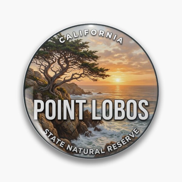 Item preview, Point Lobos California Cypress Sunset Round Badge Sticker designed and sold by DetourDgn.