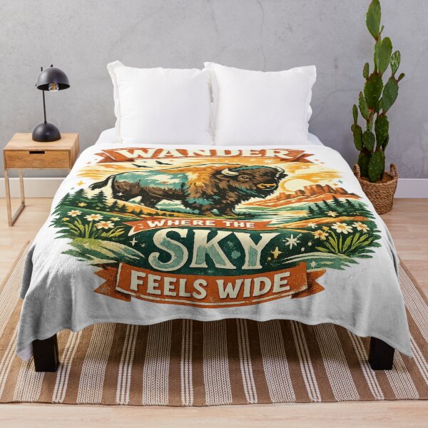 Item preview, Wander Where the Sky Feels Wide Bison Western Wilderness Vintage Design designed and sold by inkoutninja.