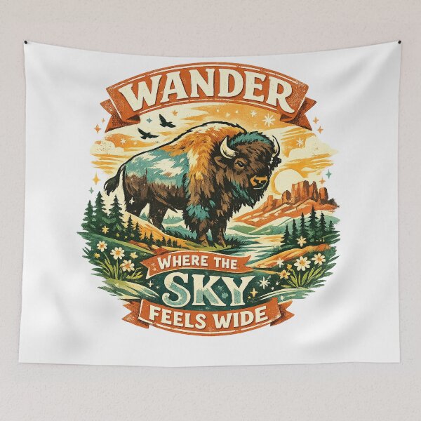 Item preview, Wander Where the Sky Feels Wide Bison Western Wilderness Vintage Design designed and sold by inkoutninja.