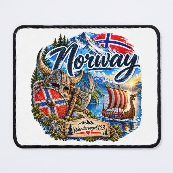 Artikelvorschau, Norwegen Wikinger – Wikingerschiff Schild Axt & Nordische Fjorde Vintage Design entworfen und verkauft von Wandervogel123.