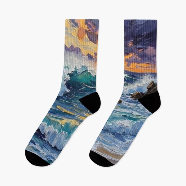 Item preview, Impasto Ocean Sunset Waves Colorful Seascape Oil Painting Art designed and sold by nhk999.