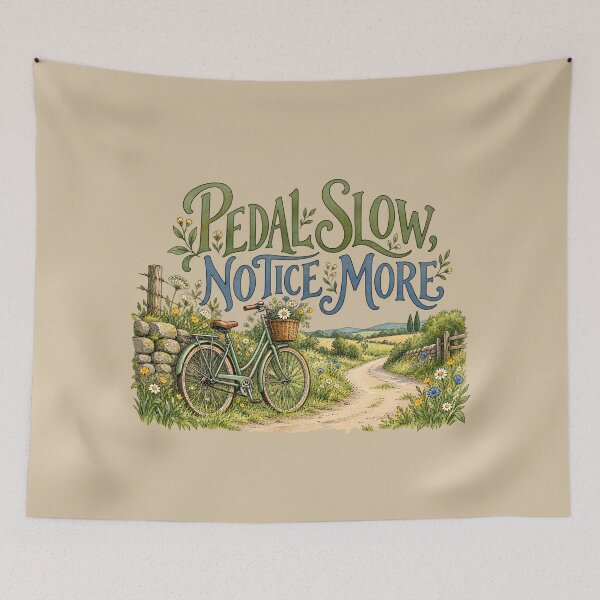 Item preview, Pedal Slow, Notice More – Vintage Bicycle Countryside Design designed and sold by VioVibe.