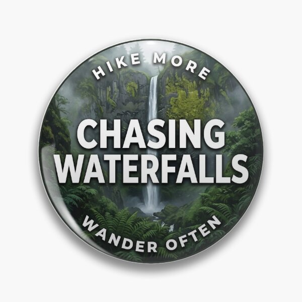 Item preview, Chasing Waterfalls Canyon Ribbon Hiking Round Badge Sticker designed and sold by DetourDgn.