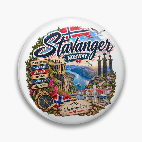 Item preview, Stavanger Norway – Preikestolen Lysefjord & Viking vintage design designed and sold by Wandervogel123.