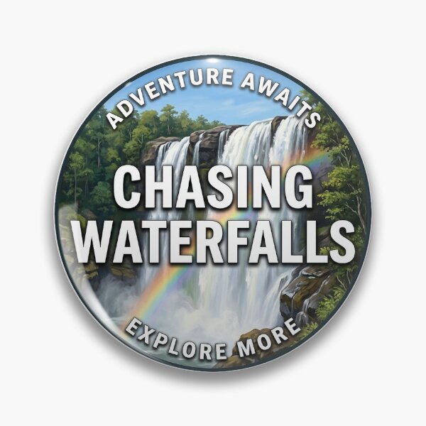 Item preview, Chasing Waterfalls Rainbow Falls Hiking Round Badge Sticker designed and sold by DetourDgn.